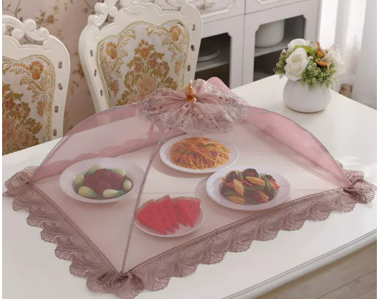 Hot style long thick frame dish cover household folding cover dining table dustproof food meal cover (purple wavy flower) (size: 70*50CM)
