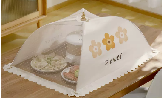 Hot selling rectangular meal cover foldable anti-fly artifact household new dust cover umbrella summer (warm little flower) (size: 70*50CM)