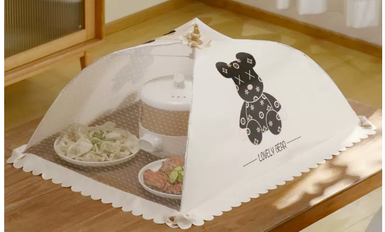 Hot selling rectangular meal cover foldable anti-fly artifact household new dust cover umbrella summer (gray bear) (size: 70*5OCM)