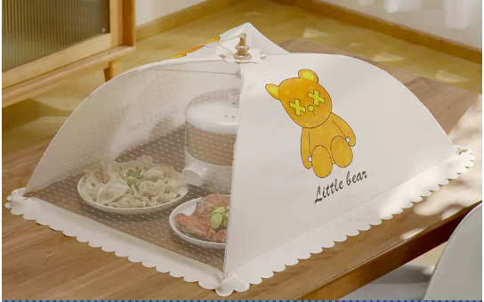 Hot selling rectangular meal cover foldable anti-fly artifact household new dust cover umbrella summer (golden bear) (size: 70*50CM)