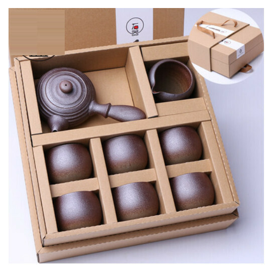 Hot selling wood fired stoneware side handle teapot teacup tea set [picture color]