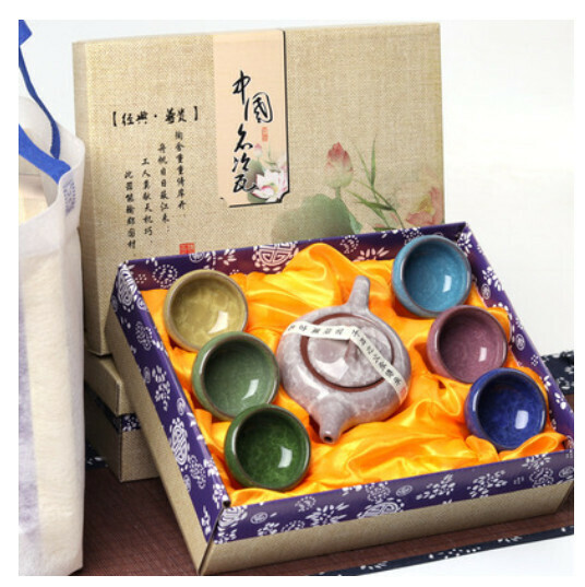 Hot selling ice-cracked glaze Kung Fu tea set [36 ice-cracked colorful cups crystal white teapot with new gift box]