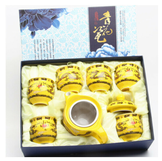 Hot selling double-layered teapot and tea set [D2 Golden Dragon double-layered tea set [gift box]