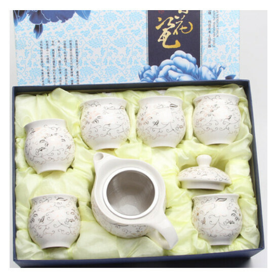 Hot selling double-layered teapot and tea set [D4 platinum leaf double-layered tea set [gift box]