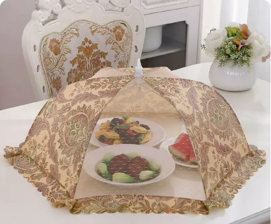 Hot selling round dish cover household folding cover dining table dustproof food meal cover (royal style) (size: diagonal 60CM)
