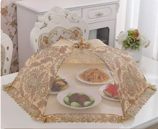 Hot selling round dish cover household folding cover dining table dustproof food meal cover (royal style) (size: diagonal 80CM)