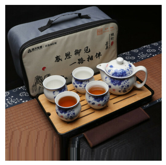 Hot selling double-layered teapot and tea set [National Color Tianxiang 5-head Dry Infusion Tray + Long Travel Bag]