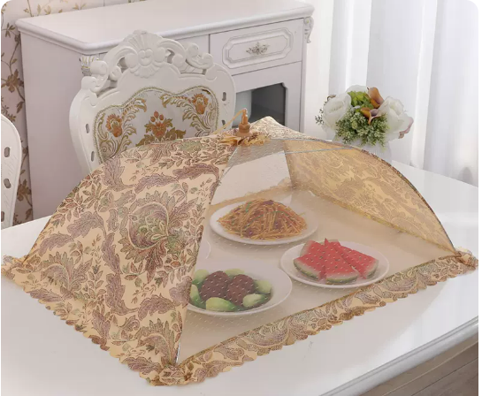 Hot selling rectangular thick frame dish cover household folding cover dining table dust-proof food meal cover (royal style) (size: 70*50CM)