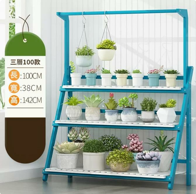 Popular bamboo hanging basket flower stand (blue and white three layers, 100CM long)