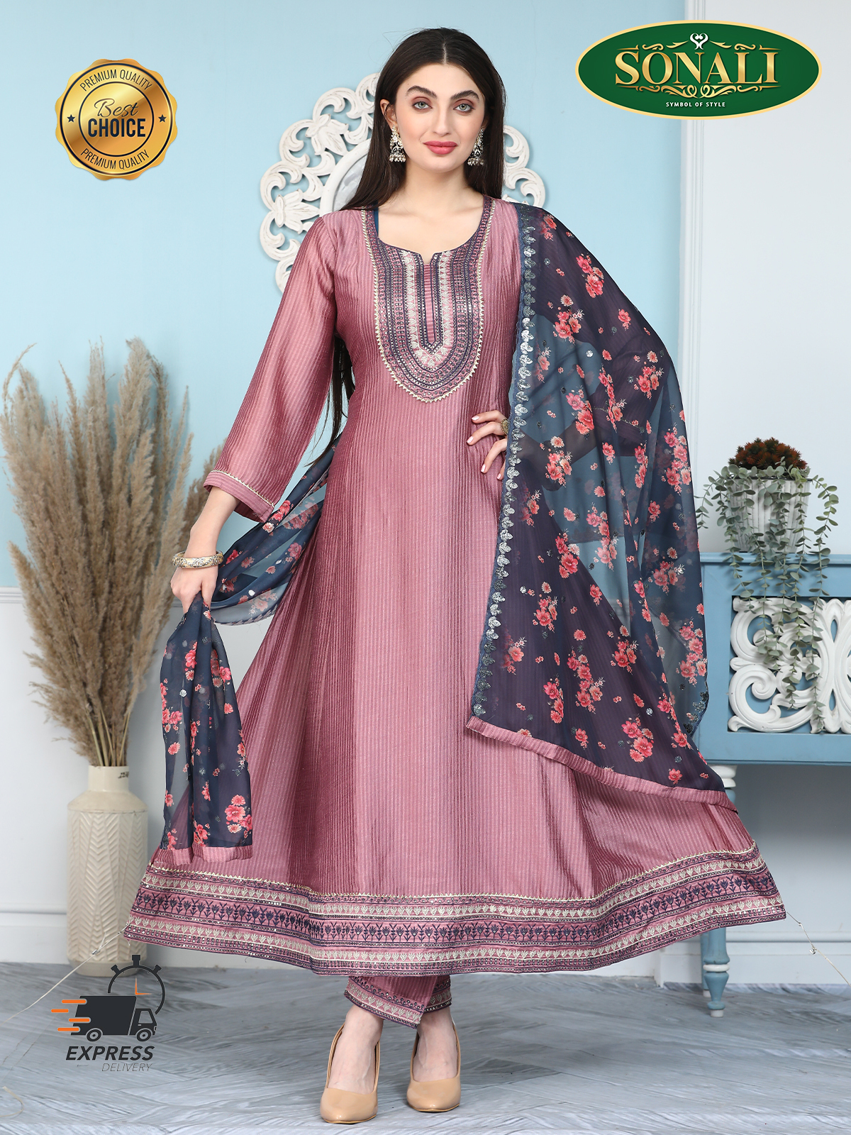 [READY STOCK] Sonali Premier Quality Women's Punjabi Suits / Women's Kurti Set Indian Tradition Women's Set - Q1904