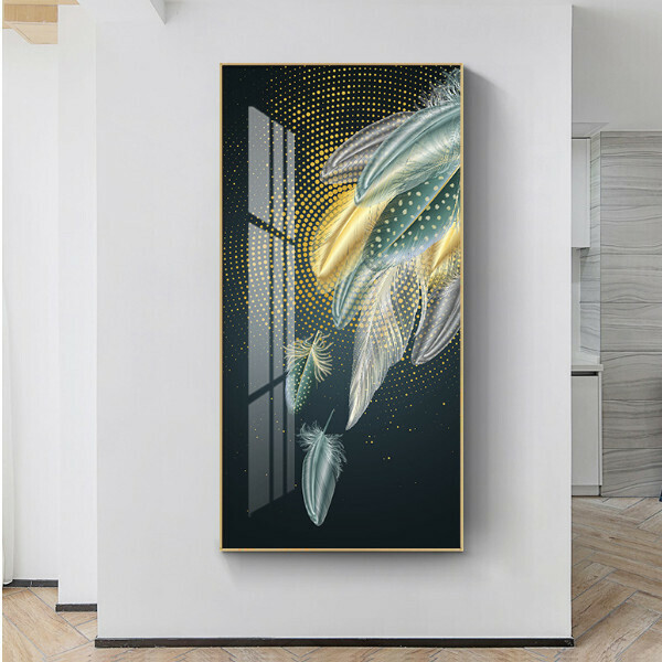 爆款玄關裝飾壁畫【流光輕羽B款】尺寸【60*120cm晶瓷面+加厚鋁合金框子】