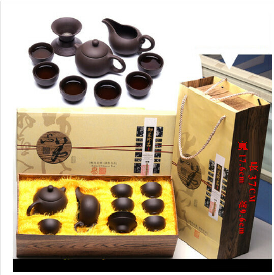 Popular purple sand kung fu tea set [original black purple sand [teapot] 10-piece gift box]