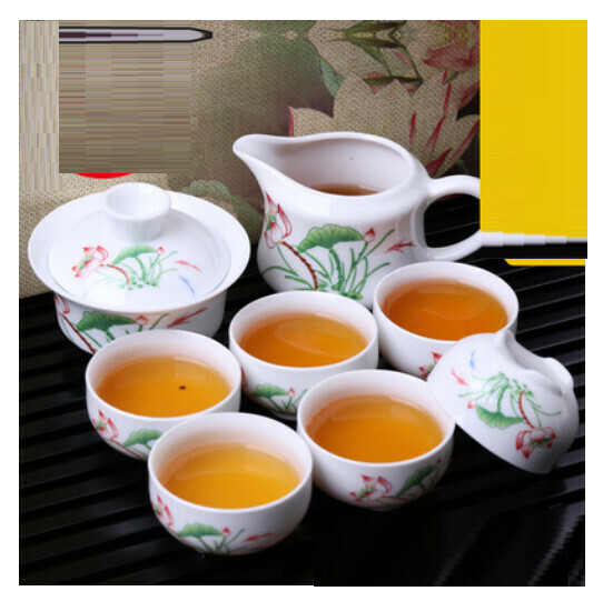 Popular 8-head ceramic tureen Kung Fu tea set [8-head white porcelain tureen Xixilianlian [8-head Xilian] item number 555]