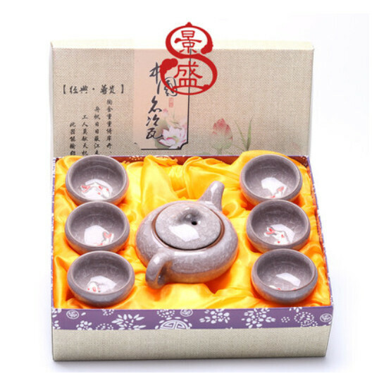 Popular ice cracked teapot, small fish, colorful tea set [ice cracked small fish, solid color, crystal white] [gift box]