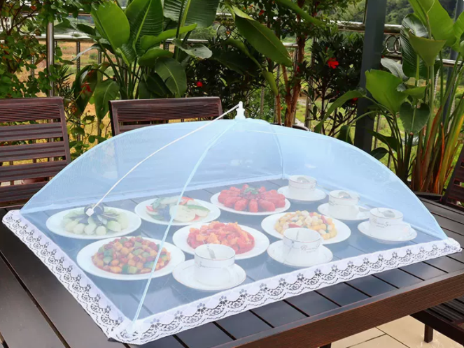 Popular dining table fly-proof folding vegetable cover (80cm*60cm [light blue] rectangular)