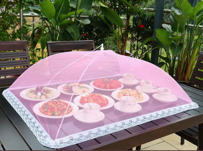 Popular dining table fly-proof folding vegetable cover (80cm*60cm [light red] rectangular)