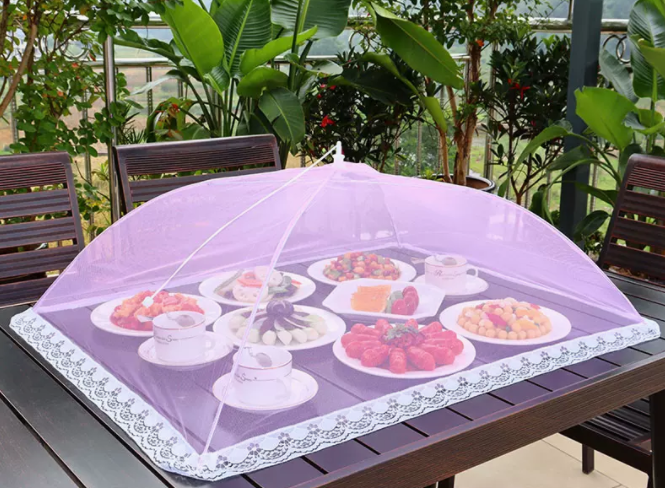 Popular dining table fly-proof folding vegetable cover (80cm*60cm [light purple] rectangular)