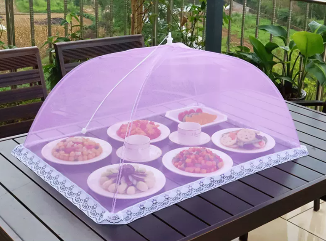Popular dining table fly-proof folding vegetable cover (70cm*50cm [light purple] rectangular)
