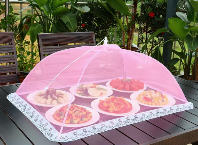 Popular dining table fly-proof folding vegetable cover (65cm*45cm [light red] rectangular)