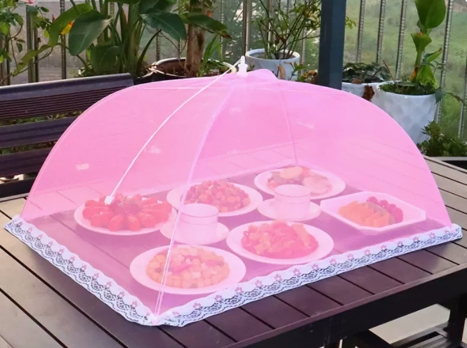Popular dining table fly-proof folding vegetable cover (70cm*50cm [light red] rectangular)