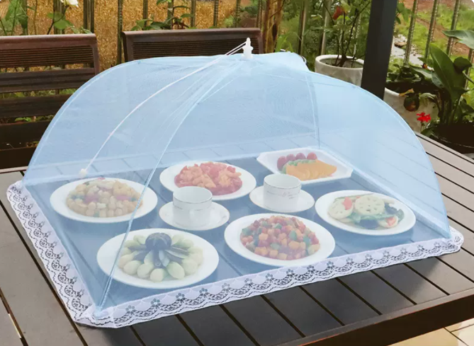 Popular dining table fly-proof folding vegetable cover (70cm*50cm [light blue] rectangular)