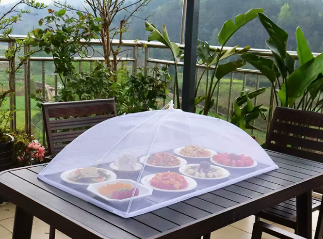 Popular dining table fly-proof folding dish cover (90cm*50cm edged [white] rectangular)
