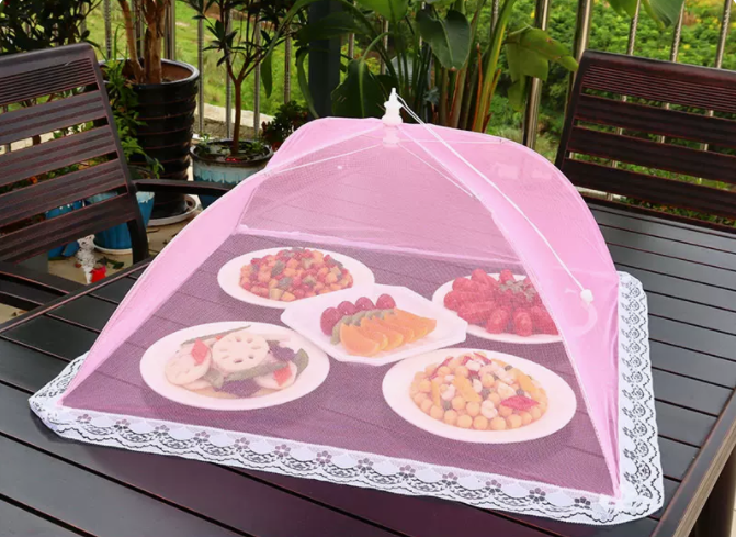 Popular dining table fly-proof folding vegetable cover (55cm*55cm [light red] square)