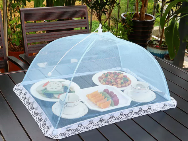 Popular dining table fly-proof folding vegetable cover (55cm*37cm [light blue] rectangular)