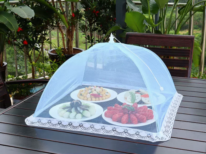 Popular dining table fly-proof folding vegetable cover (47cm*47cm [light blue] square)