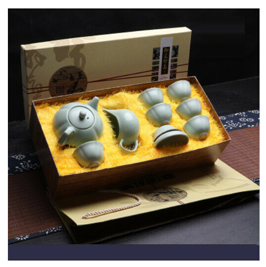 Popular Ru Kiln Opening Kung Fu Tea Set [10-head Flower Pot Ru Kiln [Gift Box]