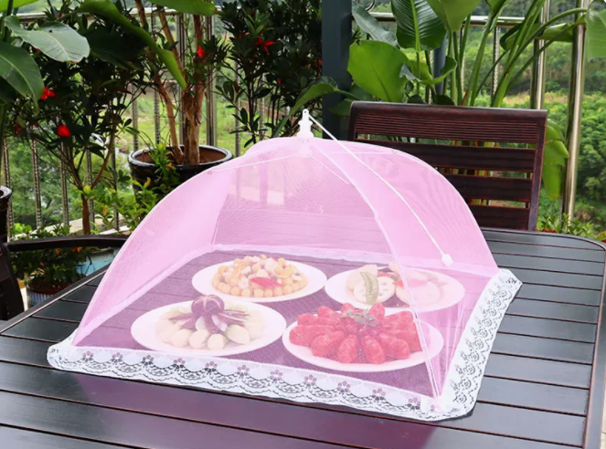 Popular dining table fly-proof folding vegetable cover (47cm*47cm [light red] square)