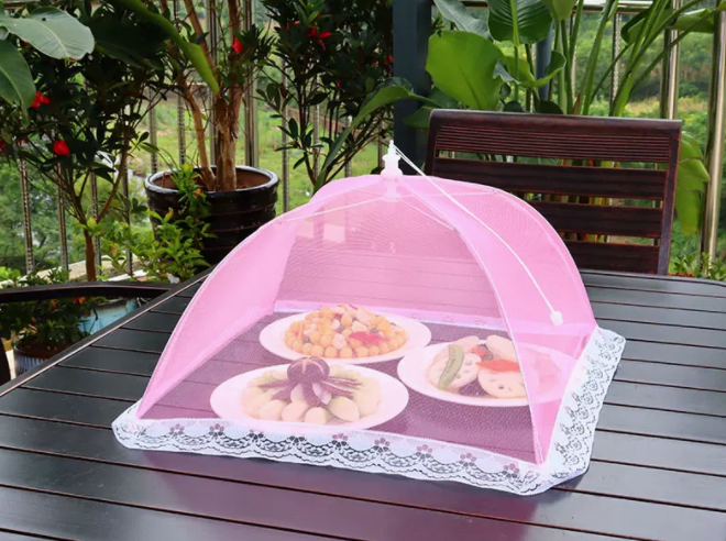 Popular dining table fly-proof folding vegetable cover (42cm*42cm [light red] square)