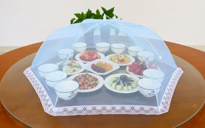 Popular transparent anti-fly mesh cover for dining table and food (size: 95cm [light blue])