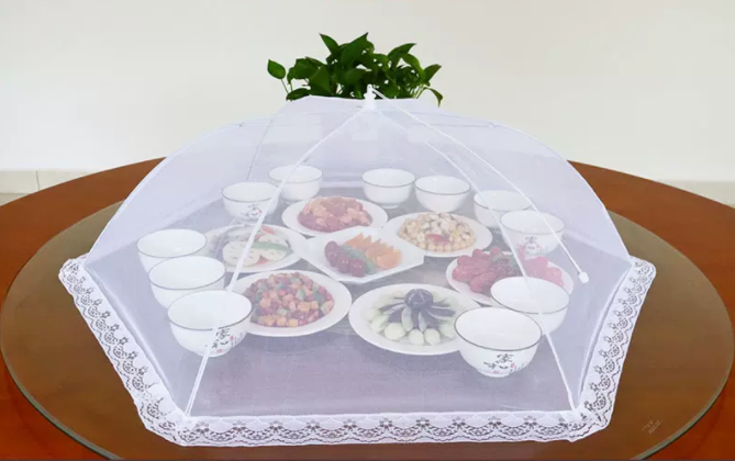 Popular transparent anti-fly mesh cover for dining table and food (size: 95cm [white])