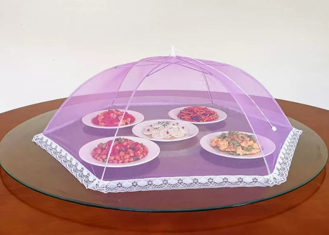 Popular transparent anti-fly mesh cover for dining table and food (size: 95cm [Light Purple])