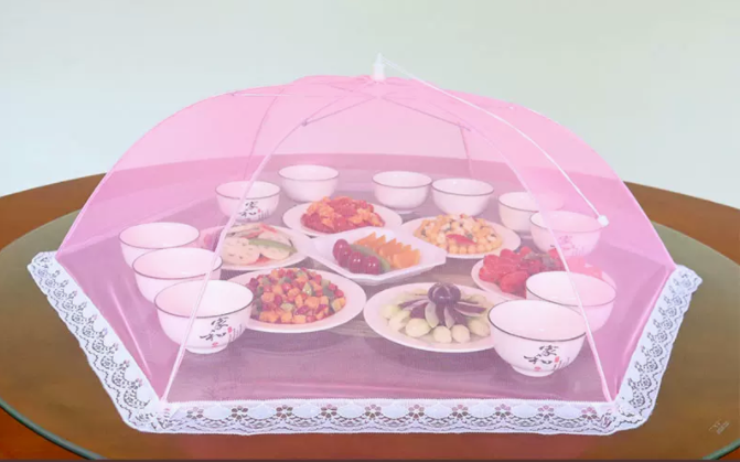 Popular transparent anti-fly mesh cover for dining table and food (size: 95cm [Light Red])