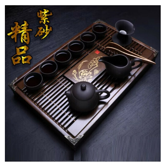 The most popular purple sand teapot and tea set [A1 purple sand Xishi teapot 10-piece set with golden lotus tea tray]