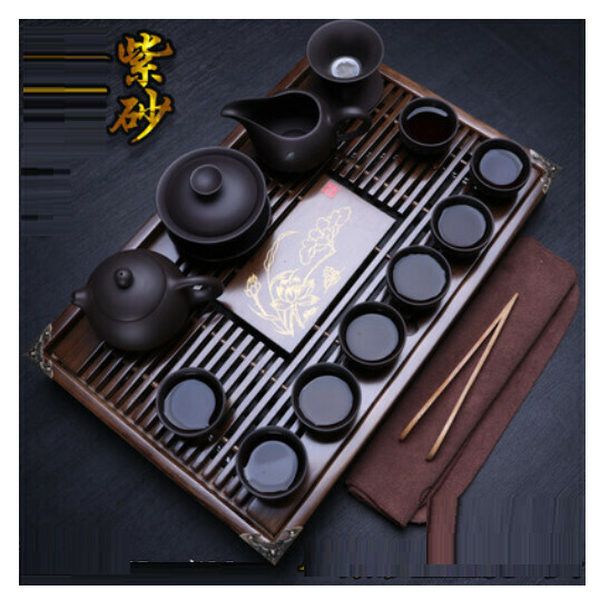 The most popular purple clay teapot and tea set [A2 purple clay Xishi teapot with 13-cup cover and tea tray]