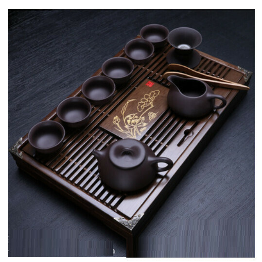 Hot-selling purple sand teapot and tea set [A5 purple sandstone floating teapot 10-piece set with tea tray]