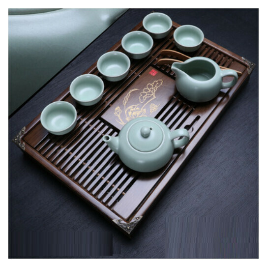 Hot style broken water purple clay teapot tea set [A6 Ru Kiln 10 heads with tea tray]