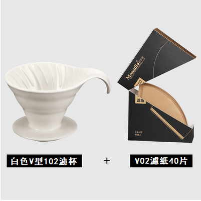 新款V形陶瓷咖啡濾杯（白色，15.6X9X9.8cm)+濾紙40片