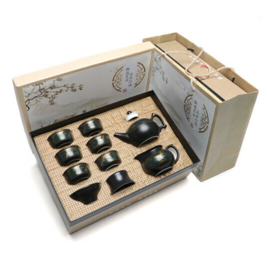 Hot Selling Ceramic Chinese Kung Fu Tea Set [A Songhe Changchun Ink Pot 10 Pieces [Gift Box]