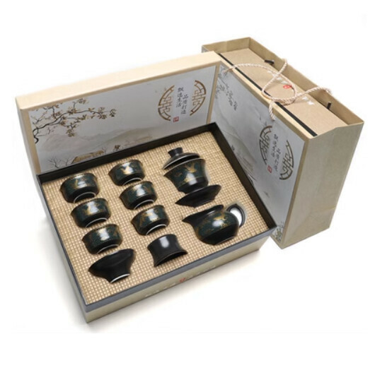 Hot Selling Ceramic Chinese Kung Fu Tea Set [B Songhe Changchun Ink Covered Bowl 10 Pieces [Gift Box]