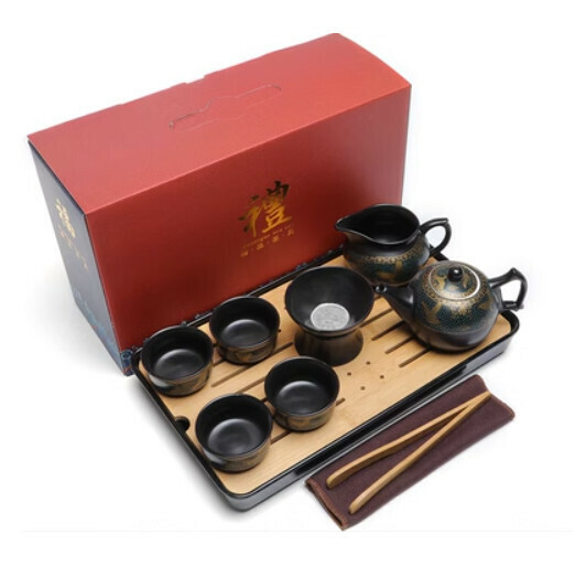 Hot Selling Ceramic Chinese Kung Fu Tea Set [G Teapot 8-head Water Storage Long Tray [Gift Box]