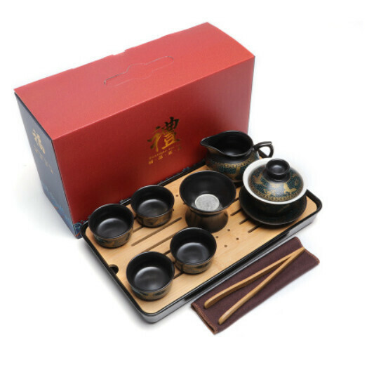 Hot Selling Ceramic Chinese Kung Fu Tea Set [H-Gaiwan 8-Head Water Storage Long Plate [Gift Box]