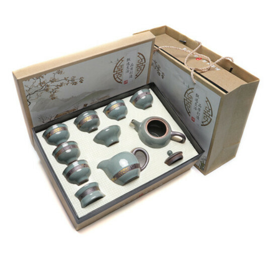 Hot Selling Ceramic Tea Set [A Jinzhu Ge Kiln Pot 10 Pieces [Gift Box] Teapot Style]