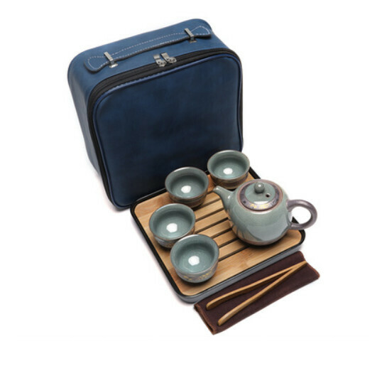Hot Selling Ceramic Tea Set [B Jinzhuge Kiln Kettle 5 Pieces [Leather Bag + Plate]