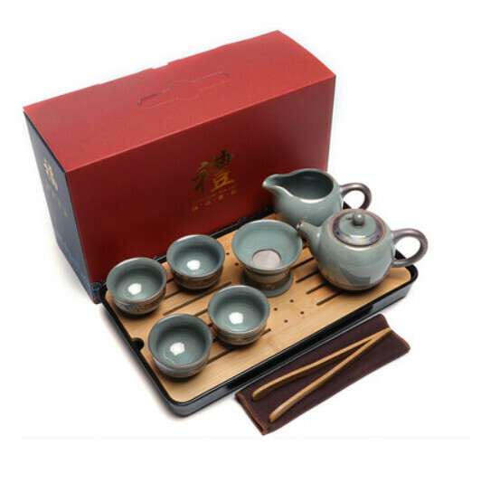 Hot Selling Ceramic Tea Set [C Jinzhu Ge Kiln Kettle 8 Pieces [Plate + Gift Box]