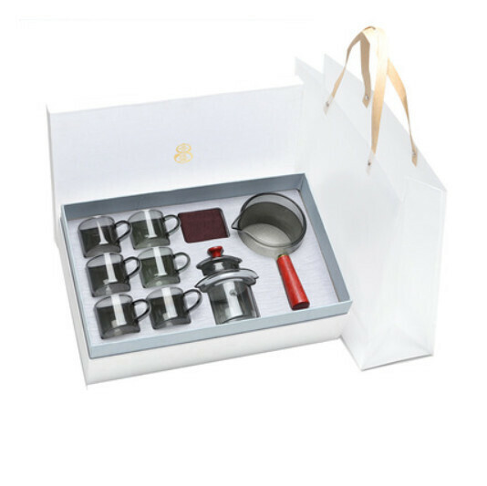 Hot selling thickened heat-resistant and high-temperature resistant glass tea set [A1 ink glass pot [6 ear cups] gift box]