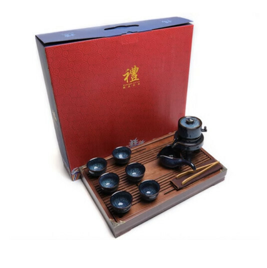 Hot Selling Automatic Teapot Teacup Ceramic Kung Fu Tea Set [C Mo Lan Kiln Automatic Tea Set + Solid Wood Tea Tray Gift Box]
